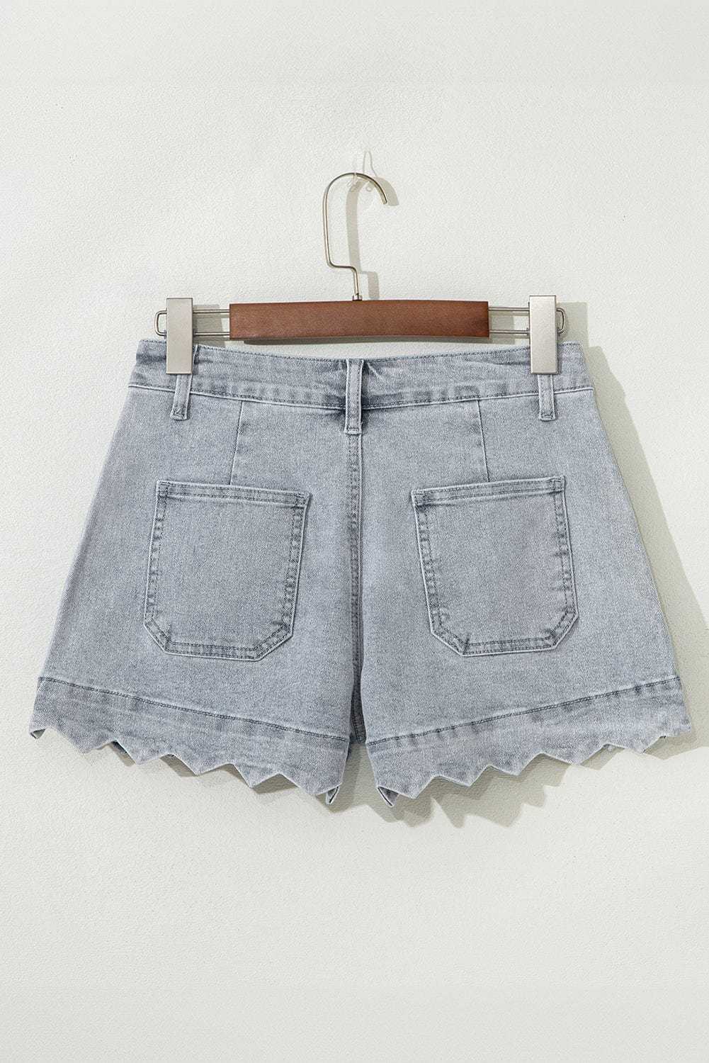 Denim Shorts Scalloped Hemline Denim Shorts