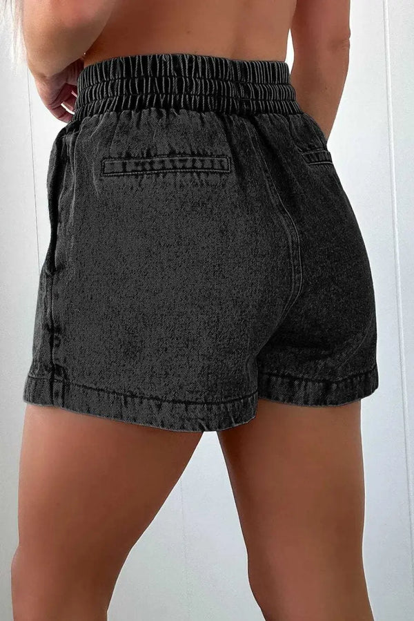 Black high waist denim skort back view — Fashionfitz UK