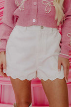 Denim Shorts White / 4 / 72%Cotton+26%Polyester+2%Elastane Scalloped Hemline Denim Shorts