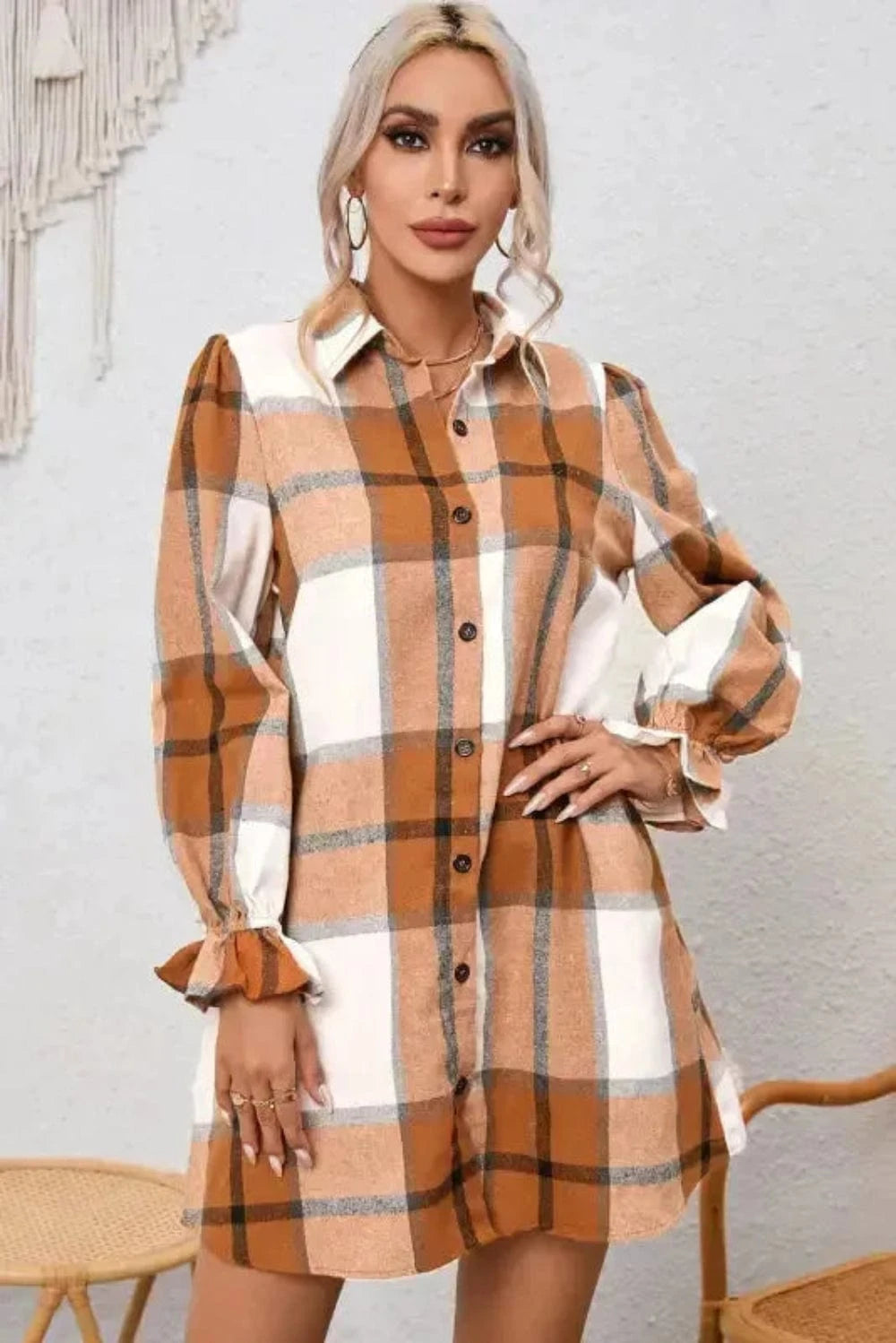 Dresses Fashionfitz Ruffled Sleeve Shirt Dress – Trendy Style