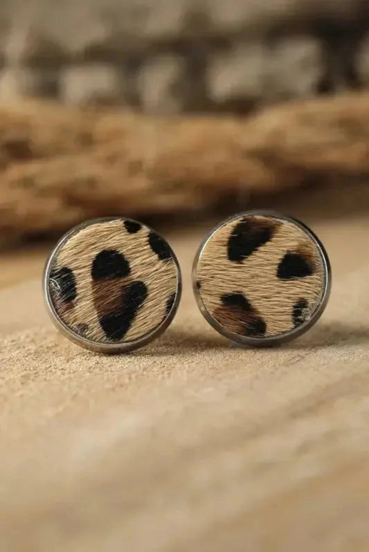 Earrings Brown / ONE SIZE / pu Brown Leopard Studded Earrings