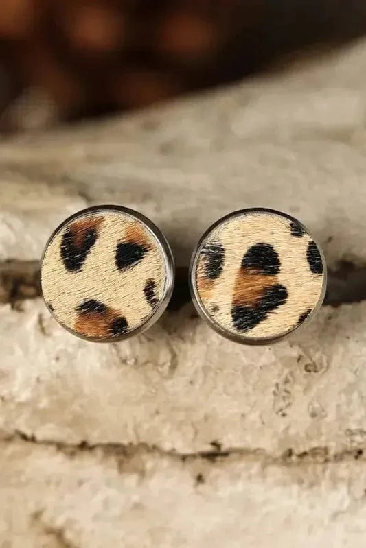 Earrings Brown / ONE SIZE / pu Brown Leopard Studded Earrings