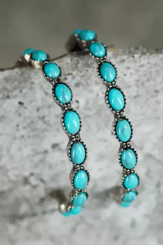 Earrings Sky Blue / ONE SIZE / alloy Sky Blue Gem Inlay Retro C-shape Earrings