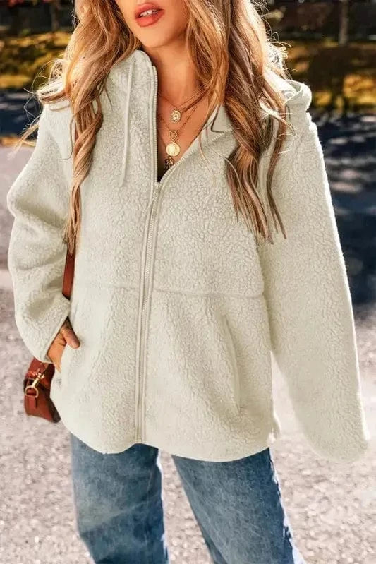 Fleece Jackets Beige / S / 100%Polyester Cozy Fleece Hooded Jacket