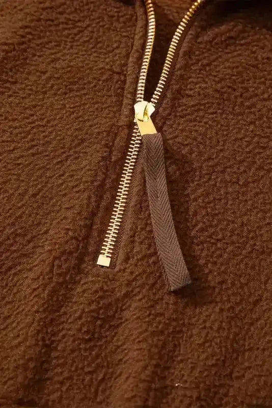 Fleece Jackets Cozy Brown Half-Zip Fleece Pullover Jacket