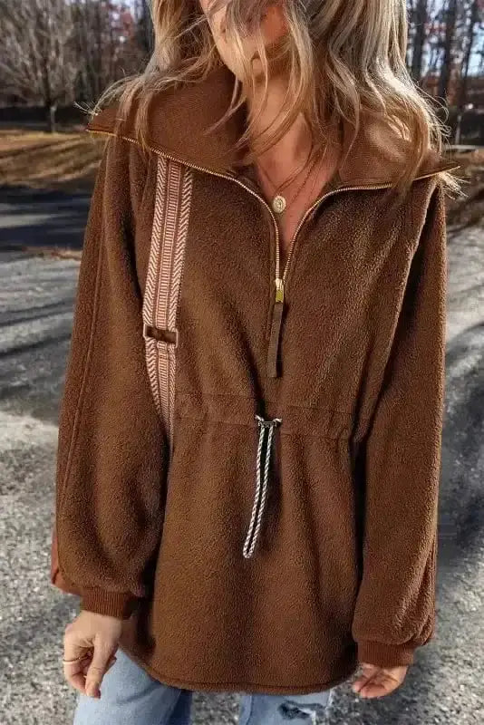 Fleece Jackets Cozy Brown Half-Zip Fleece Pullover Jacket