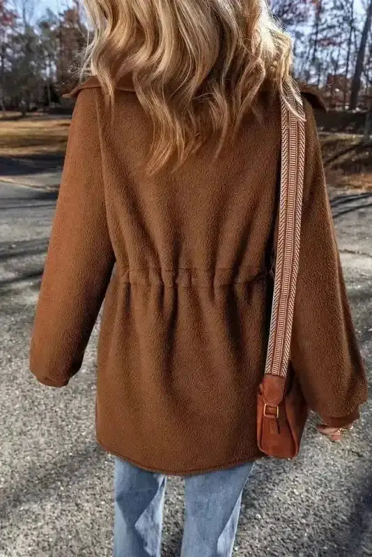 Brown half-zip fleece pullover back view — Fashionfitz UK
