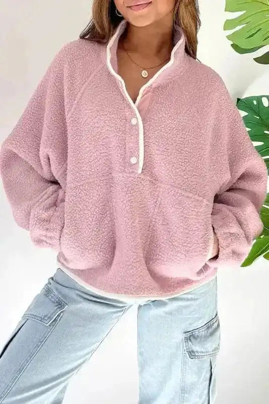 Fleece Sweatshirts Pink / S / 100%Polyester CozyPlush Stand Neck Sweatshirt