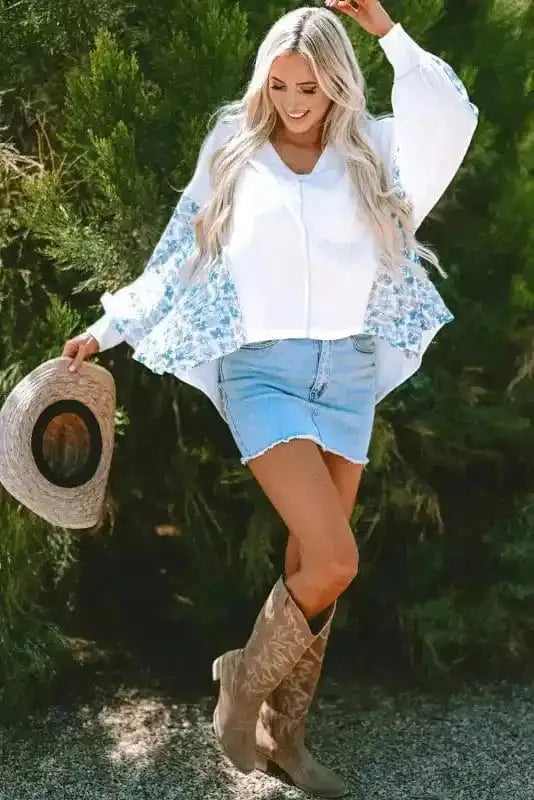 Floral Blouses Abstract Floral Batwing Blouse