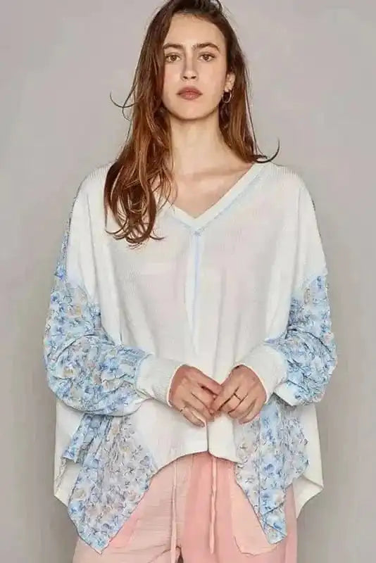 Floral Blouses Abstract Floral Batwing Blouse