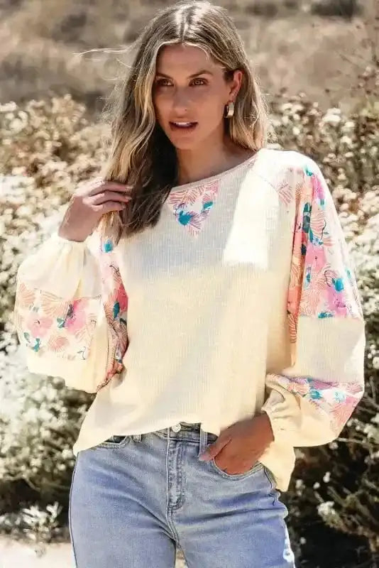 Floral Blouses Apricot / S / 62%Polyester+32%Cotton+6%Elastane Floral Fresco Artisan Blouse