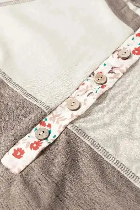 Floral Blouses Blossom Henley Top with Flared Sleeves