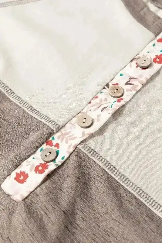 Floral Blouses Blossom Henley Top with Flared Sleeves