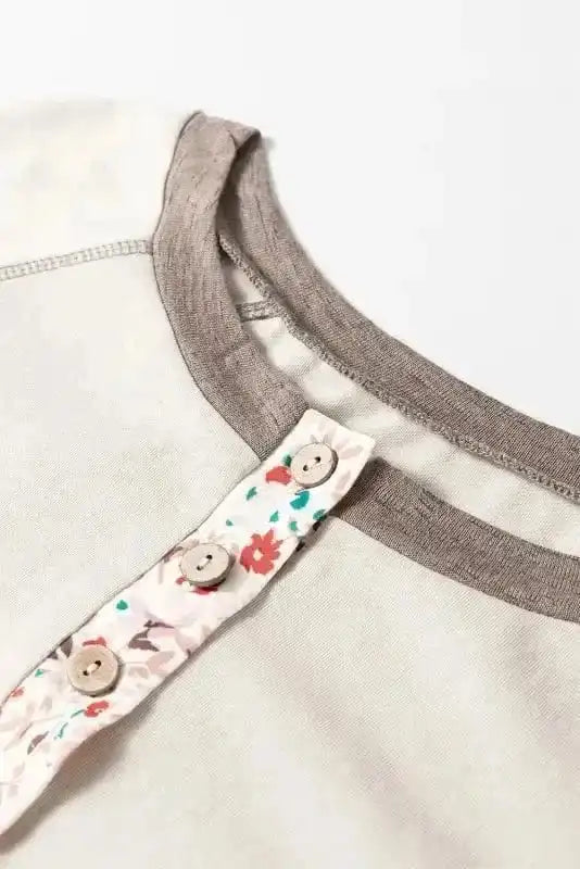 Floral Blouses Blossom Henley Top with Flared Sleeves