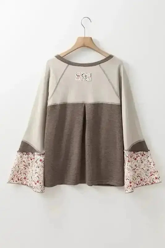 Floral Blouses Blossom Henley Top with Flared Sleeves