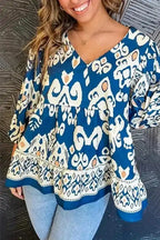 Floral Blouses Blue / S / 97%Polyester+3%Elastane Ethno-Chic Flowy Fit Blouse