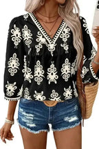 Floral Blouses Boho Chic Geometric Blouse - Black