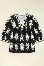 Floral Blouses Boho Chic Geometric Blouse - Black