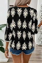 Floral Blouses Boho Chic Geometric Blouse - Black