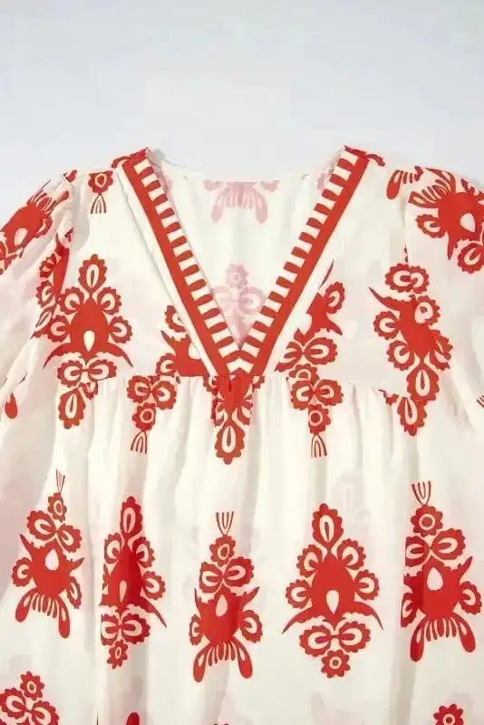 Floral Blouses Boho Chic Geometric Blouse - Orange