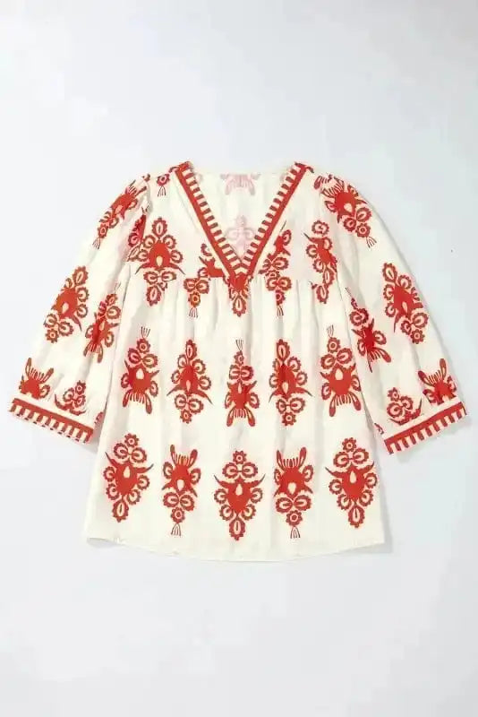 Floral Blouses Boho Chic Geometric Blouse - Orange