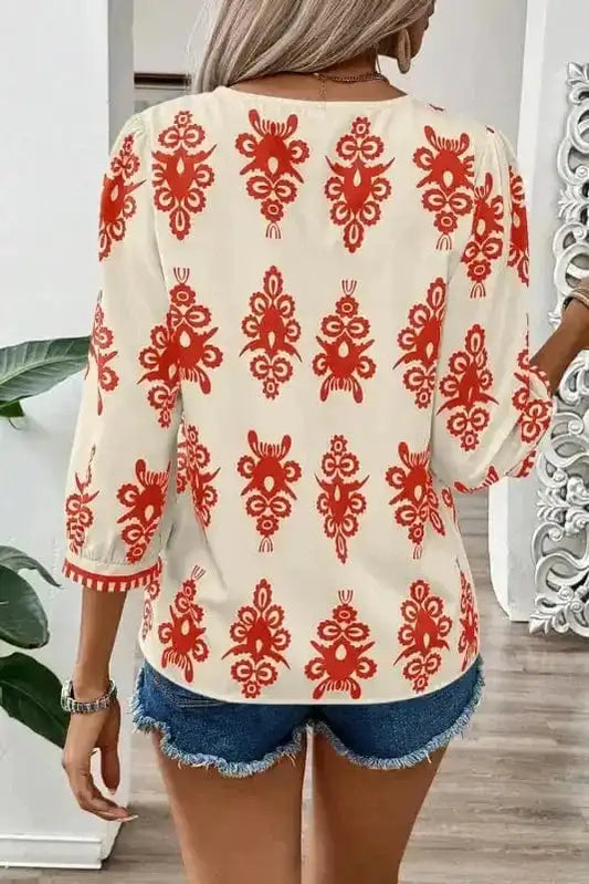 Floral Blouses Boho Chic Geometric Blouse - Orange