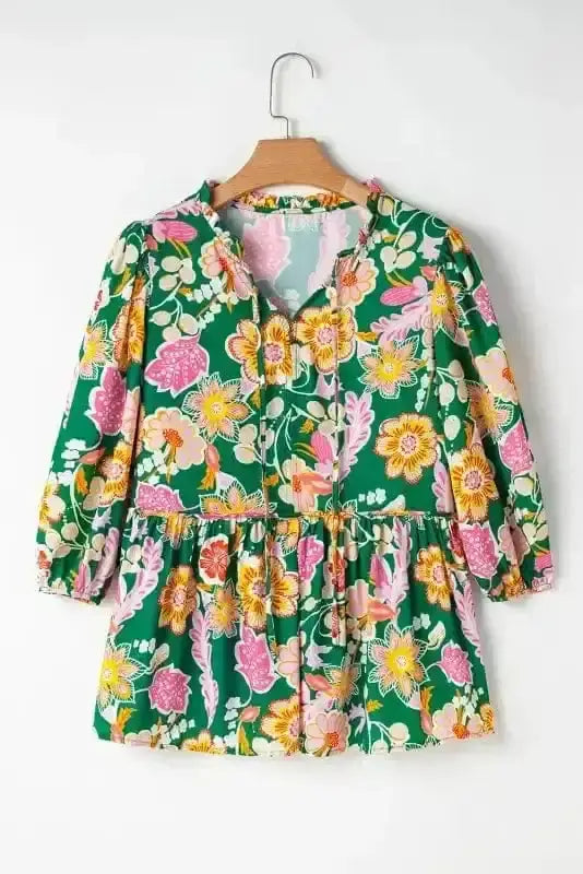 Green Daisy Floral Embroidered V-Neck Peplum Blouse Women UK styled as a feminine spring garden party outfit — Fashionfitz