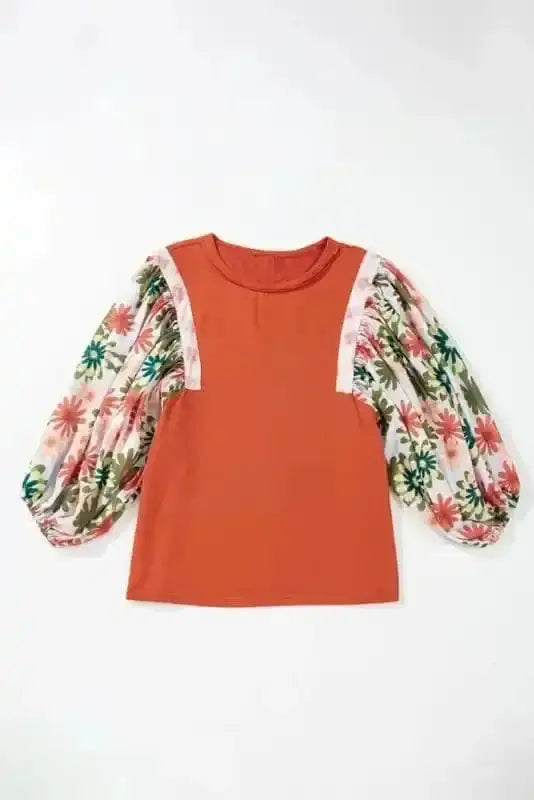 Desert gold Orange Floral Puff Sleeve Spring Blouse Women UK styled as a feminine spring occasion outfit — Fashionfitz