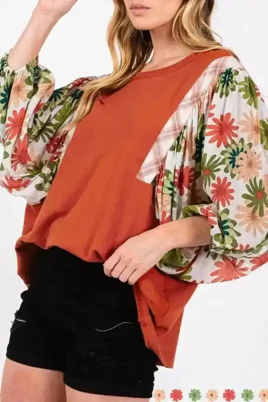 Floral Blouses Desert Gold / S / 75%Polyester+20%Cotton+5%Elastane Desert Blossom Puff Sleeve Blouse
