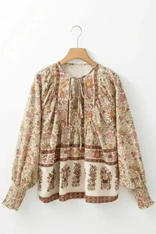 Floral Blouses Floral Elegance Tie Blouse