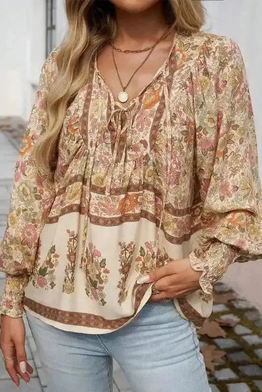 Floral Blouses Floral Elegance Tie Blouse