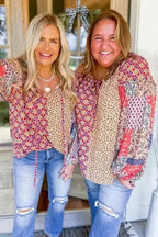 Floral Blouses Floral Fusion Tied V-Neck Blouse