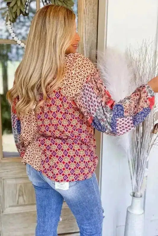 Floral Blouses Floral Fusion Tied V-Neck Blouse