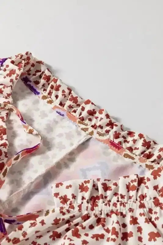 Floral Blouses Floral Fusion Tied V-Neck Blouse