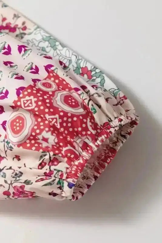 Floral Blouses Floral Fusion Tied V-Neck Blouse