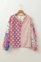 Floral Blouses Floral Fusion Tied V-Neck Blouse