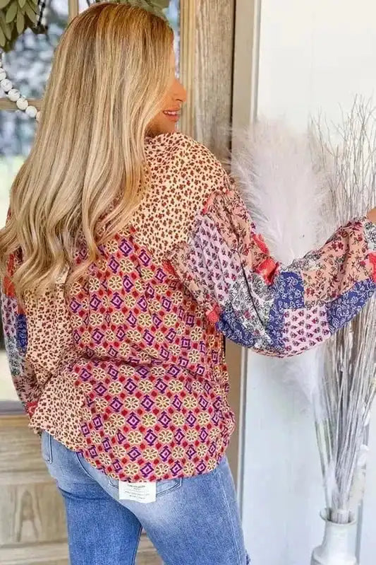 Floral Blouses Floral Fusion Tied V-Neck Blouse