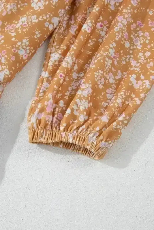 Orange Floral Colour Block Ruffle Hem Blouse Women UK styled as a vibrant spring occasion outfit — Fashionfitz