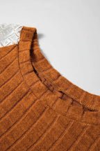 Floral Blouses Floral Sleeve Ribbed Blouse