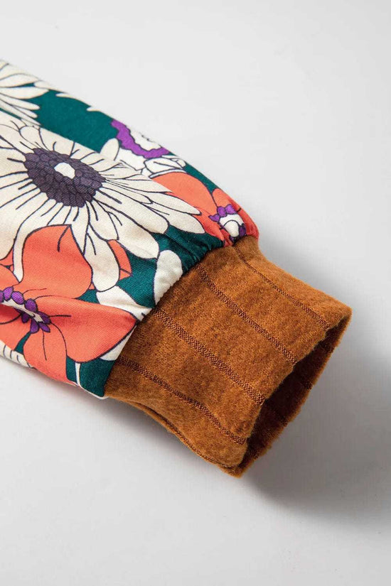 Floral Blouses Floral Sleeve Ribbed Blouse