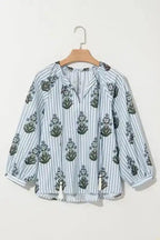 Floral Blouses Floral Stripe Elegance Blouse
