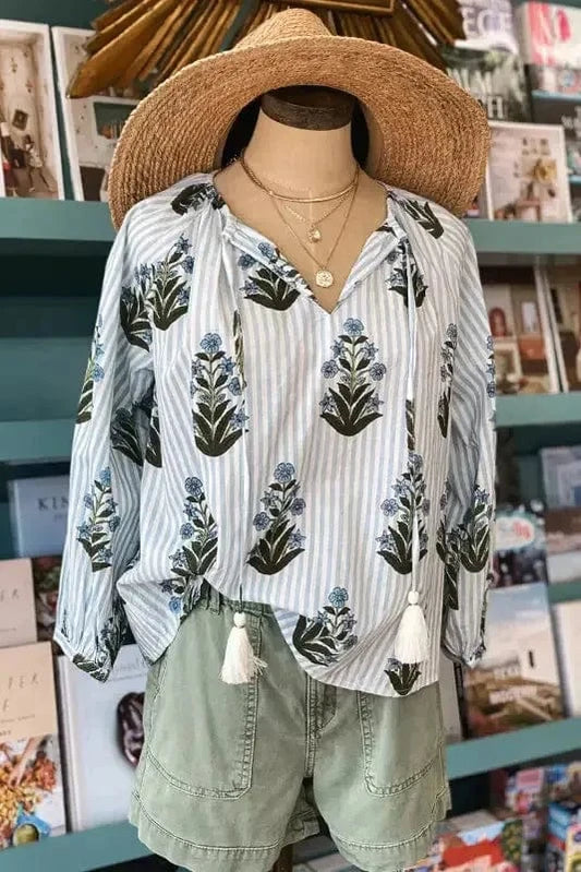 Floral Blouses Floral Stripe Elegance Blouse