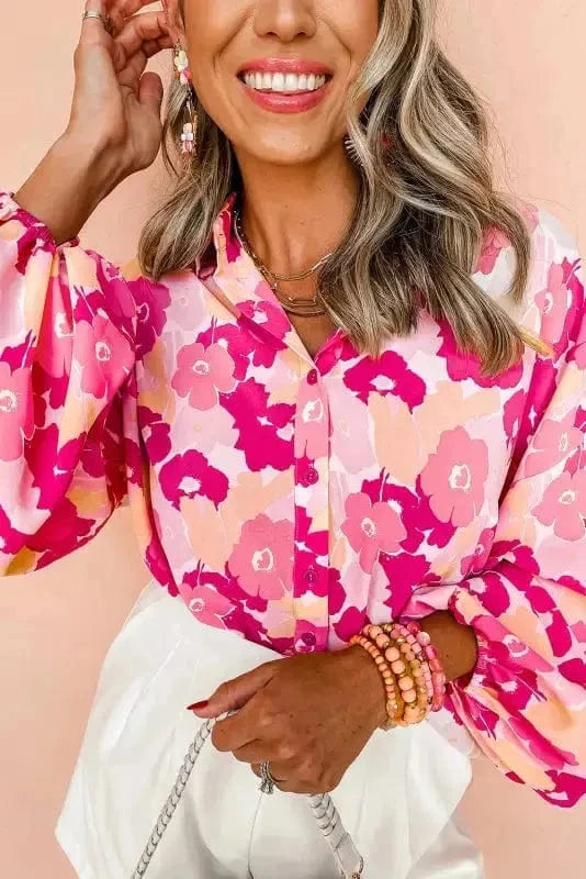 Floral Blouses Pink Blooming Floral Shirt