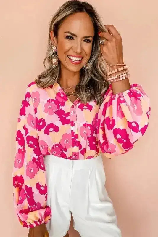 Floral Blouses Pink Blooming Floral Shirt