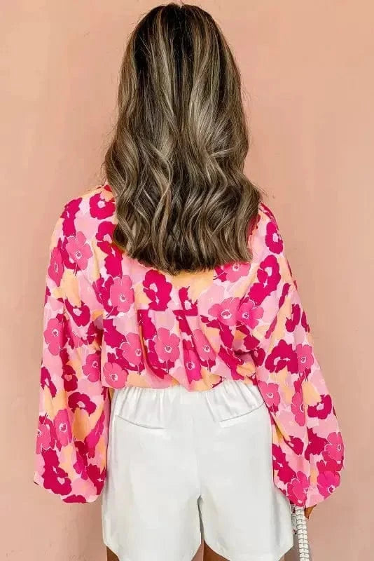 Floral Blouses Pink Blooming Floral Shirt