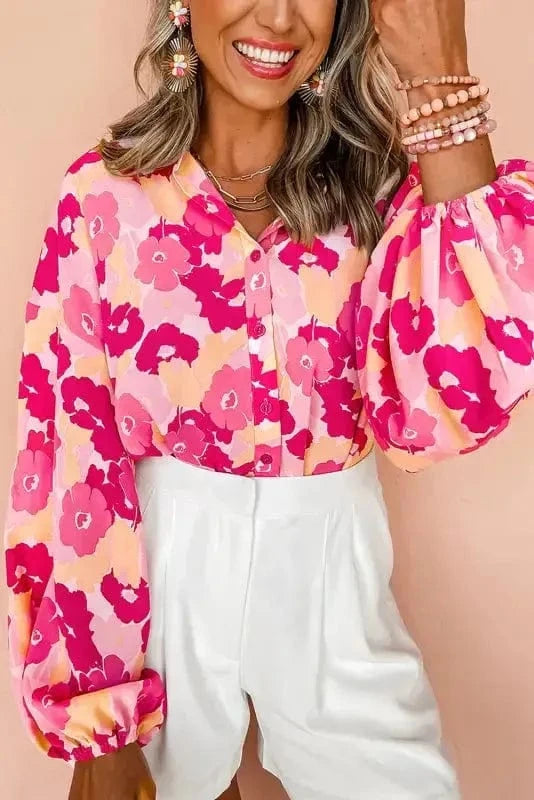 Floral Blouses Pink Blooming Floral Shirt