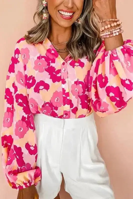 Floral Blouses Pink Blooming Floral Shirt