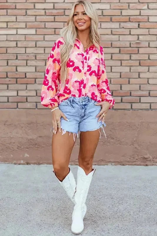 Floral Blouses Pink Blooming Floral Shirt