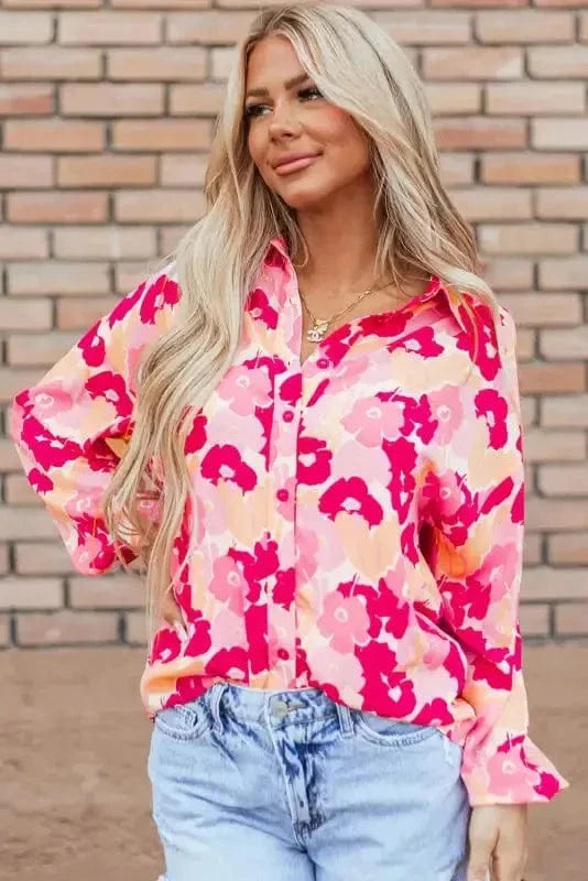 Floral Blouses Pink Blooming Floral Shirt