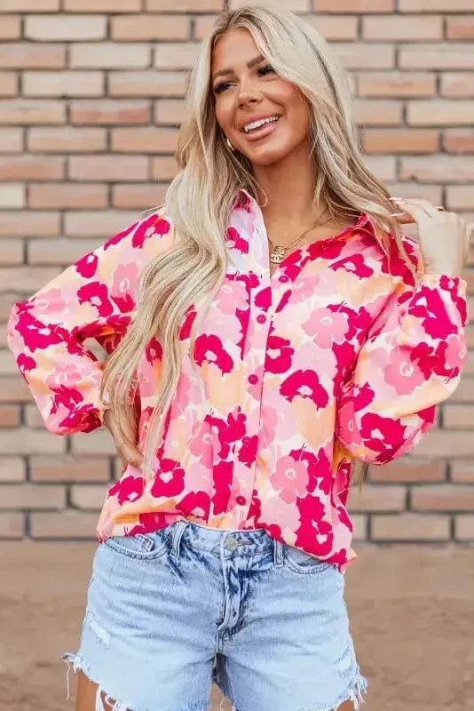 Floral Blouses Pink Blooming Floral Shirt